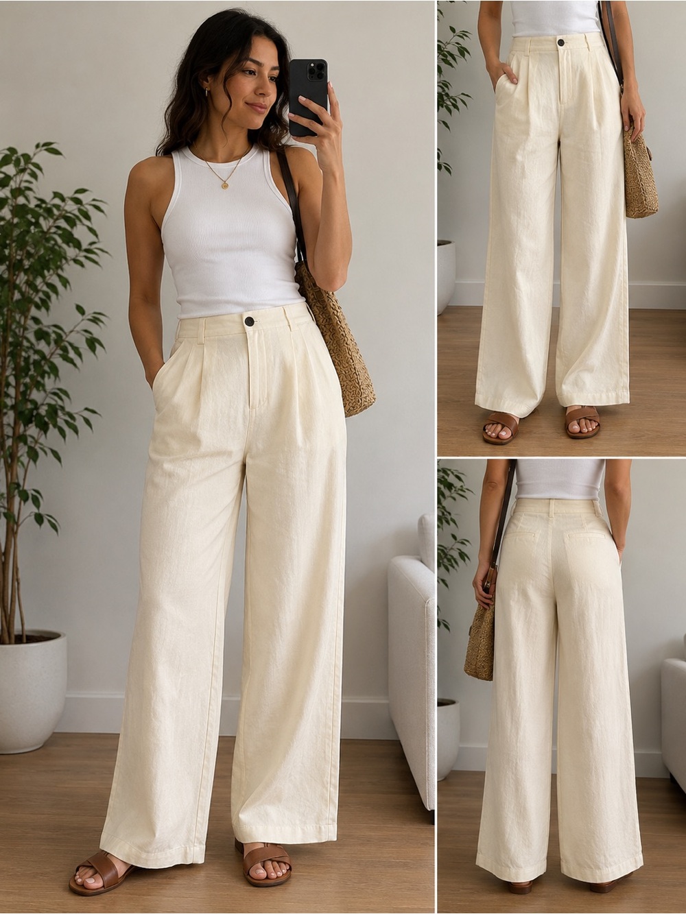 A New Day Women’s Cream Wide Leg Linen Blend Pants Size 12 NWT High Rise